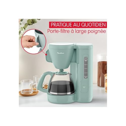Moulinex Cafetière filtre, 10 à 15 tasses, 1.25 L, Porte-filtre pivotant, Système anti-gouttes, Maintien au chaud, Morning, Eucalyptus, FG2M1310