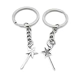 5 Pieces Metal Antique Silver Color Keychains Keyrings DY1G8 Magic Wand Star Stick Key Chain Ring