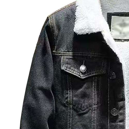 Men Fur Collar Lined Denim Jacket Sherpa Windbreaker Cotton Jean Jackets Winter Fleece Cargo Cowboy Coats3