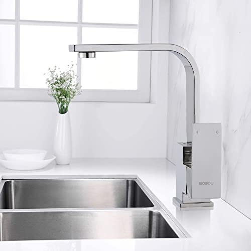 WOWOW Single Hole Bar Faucet Chrome Bar Sink Faucet Stainless Steel Rv Sink Faucet Small Kitchen Faucet Single Handle Wet Bar Tap with Supply Hoses Modern - image 2