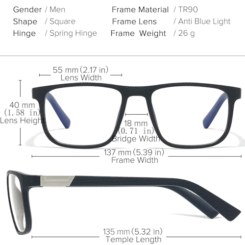 Image of Blue Light Blocking Glasses for Men Anti Fatigue Computer Gaming Eyeglasses UV Protection Scratch-Resistant Lens