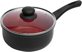 LYOR - Panela de Indução com Tampa de Vidro 16cm Vermelha Alumínio com Revestimento Cerâmico