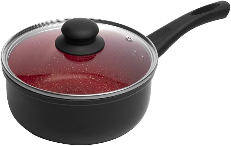 LYOR - Panela de Indução com Tampa de Vidro 16cm Vermelha Alumínio com Revestimento Cerâmico