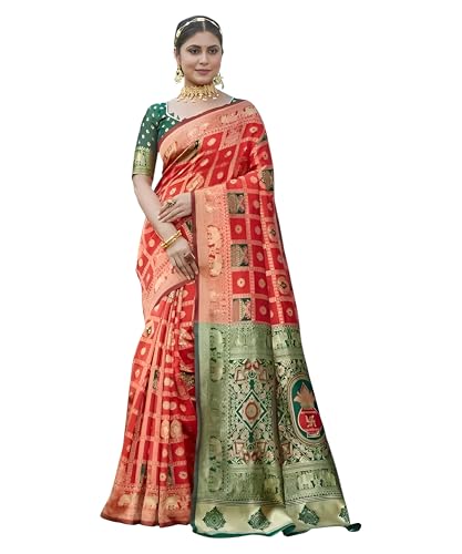 Image of Yashika Women's Banarasi Kanjivaram Silk Woven Saree | Animal Printed Patola Silk Saree for Women