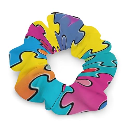 Image of Autism Puzzle Awareness Hair Scrunchies Satin Elastic Hair Accessories for Styling Gift Christmas Valentine
