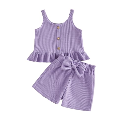 Image of Little Toddler Kids Girl Clothes Set 1-8 Years Summer Outfits Solid Color Tank Tops & Shorts