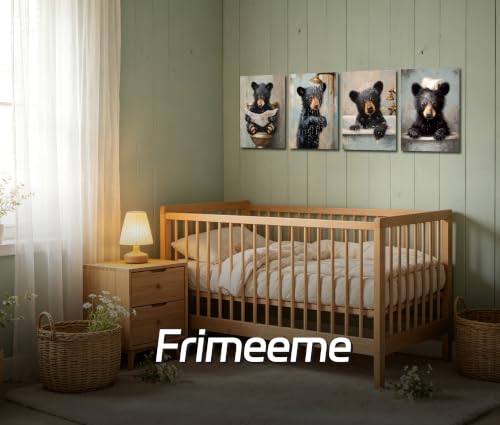 Image of Frimeeme Cute Set 4 Bear Bathroom Wall Art 8x10