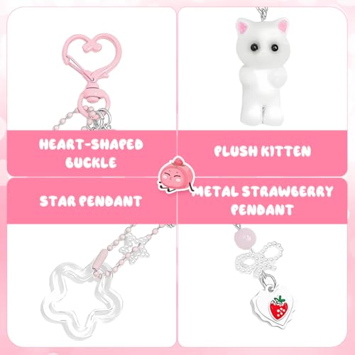 Image of PATPAT Kawaii Kitten Bag Charms for Handbags with Heart-shape Clasp for Girls,Sweetly Stylish Keychains Girls Cute Key Ring Star Pendant Key Chains Charms Car Bag Charm Gift