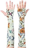 Gardening Sleeves for Women Farm UV Sun Protection Anti-Scratch Cooling Sleeves with Thumb Hole Arms Cover Outdoors (Light Green Bird)