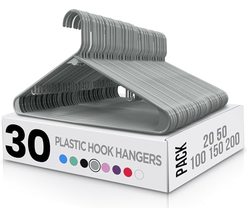 {Perchas Ropa Plastico Baratas Perchas Ropa Utopia Home Perchas de Plástico Grises 30 Paquetes con Ganchos - Perchas Blancas Resistentes y Duraderas Que Ahorran Espacio...