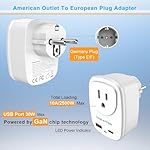 Type E/F Plug Adapter, VooLerTun France Germany Travel Adapter with 30W Fast Charge Power Adapter Dual Ports Compatible Cell Phone Camera, 1 American Outlet Adapter, US Converter European Travel - Image 3