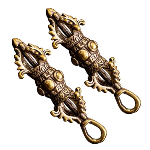 Healvian 2 Pezzi Portachiavi in Ottone Ciondolo Pestello Vajra Retrò, Ornamento Vintage da Appendere Decorativo per Chiavi e Borse, Accessorio Tibetano Artigianale Resistente per Uso