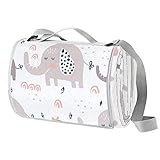 TIZORAX Baby-Picknickdecke mit niedlichem Elefantenmotiv, wasserdicht, faltbar, für Strand, Camping, Wandern