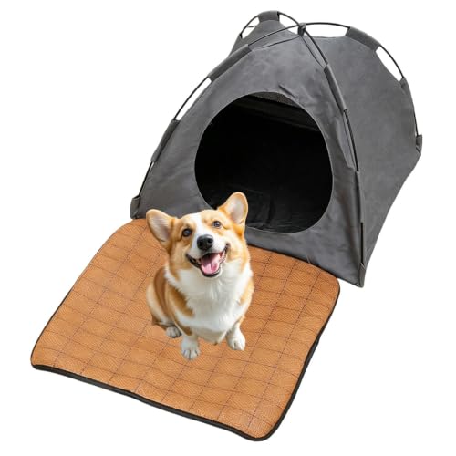 Cama tienda para perros en salón y terraza con diseño de tipi portátil 2