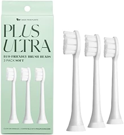 PLUS ULTRA Eco Friendly Phillips Sonicare Compatable Toothbrush Replacement Heads, Soft Toothbrush for Sensitive Teeth Compatible with Philips Sonicare Electric Toothbrush 3 Replacement Heads per Pack