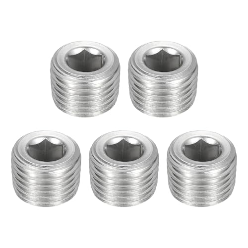 QUARKZMAN Lot de 5 bouchons de tuyau fileté mâle, NPT 1/4" en acier inoxydable pour raccord de tuyau et étanchéité, argent