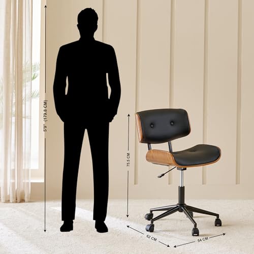 Image of Home Centre | Charles Faux Leather Mid-Back Office Chair | Office Chair for Home | Engineered Wood | Black | 1 Year Warranty