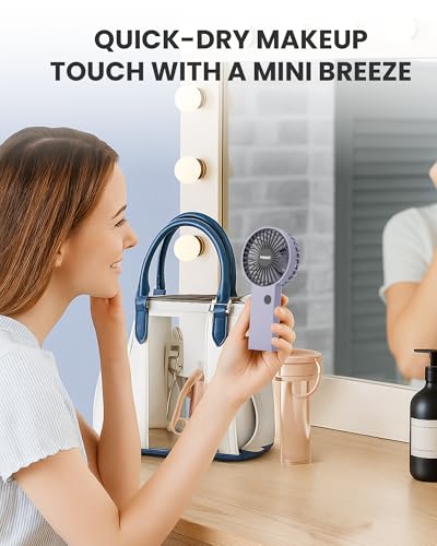 Image of Mini Portable Handheld & Desktop Fan with Phone Holder, 3-Speed Adjustment, Type-C Charging (Cable Included), Silent Compact Travel Fan for Office, Desk, Home & Outdoor Use (SAL-TF01 - Blue)