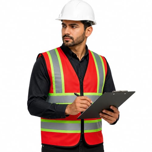 Image of VRITRAZ Unisex High Visibility Reflective Safety Vest | Multi-Pocket Safety Workwear Jacket for Construction Workers, Engineers, Security Guards, Factory & Road Safety Use