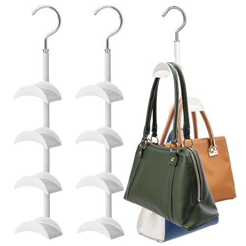 Purse Hanger Organizer for Closet 2Pack, Hanging Bag Holder, with 4 Hooks, Hanging Organizer for Handbag Keeping Purses, Storage Hook Backpack Rack Space Saving Hanger