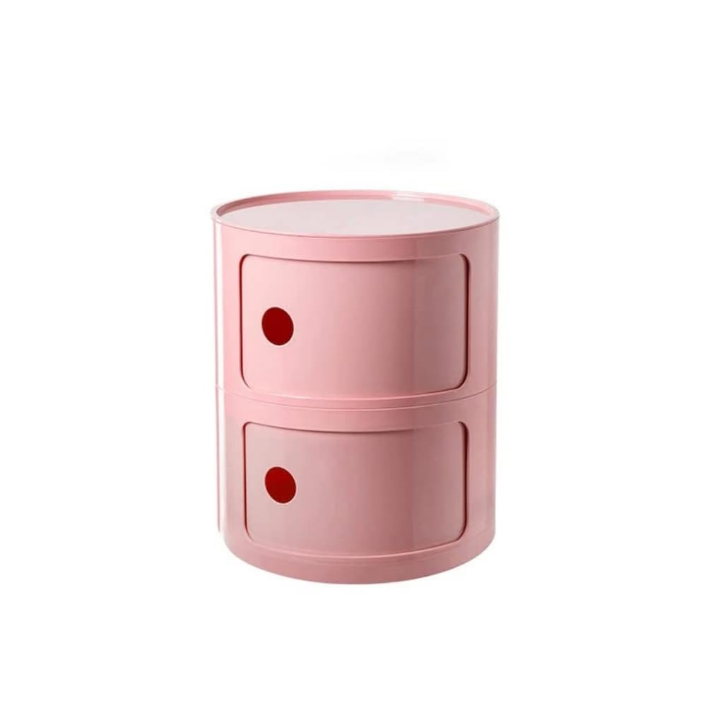 Comodino nordico moderno con cassetti e porta scorrevole, cassettiera rotonda a 2 ripiani per camera da letto, comodino in plastica rosa, ideale per piccoli spazi