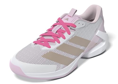 Image of adidas Women's Adizero Ubersonic 5 Tennis Shoes, White/Ash Pearl/Lucid Pink, 6.5