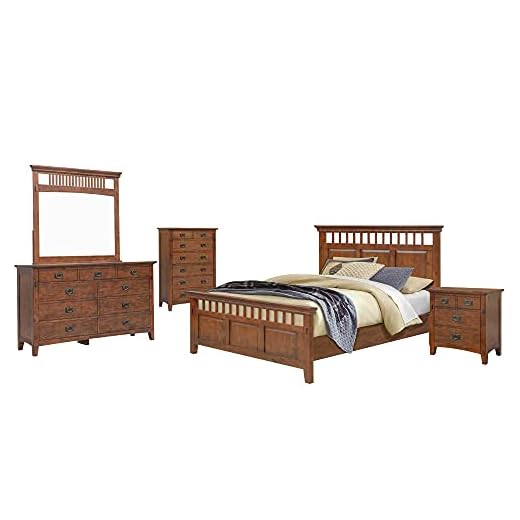 Sunset Trading Mission Bay 5 Piece King Bedroom Set | Amish Brown Solid Wood | Panel Bed Dresser Mirror Chest Nightstand | Requires Box Spring