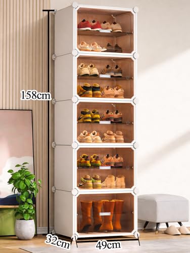 Image of Zemic Plastic Shoe Rack for Home | ππ ππ‘ππ₯π DIY Shoe Rack with Door πππ π§πππ¬ for Home Storage Plastic Box Organizer | Metal Door Frame, Chappal Slipper Sandals StandγWhiteγ