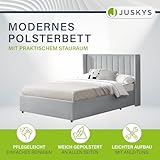 Juskys Polsterbett Savona 120x200 cm, Bett mit Stauraum, Lattenrost, Samt-Bezug, Bettgestell aus Holz, bis 250 kg, großes Kopfteil, Hellgrau