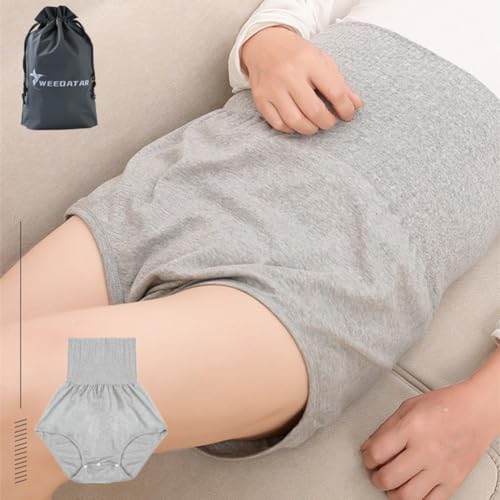WEEOATAR Patient Care Trousers,Incontinence Underwear,Belly Protective Pants,Adult Diaper Shorts with Snaps,Reusable Adaptive Apparel for Patients,Seniors,and Women(Brief,Grey,L)