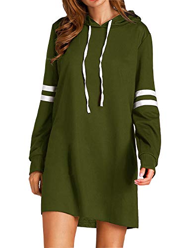 Hiistandd Sudadera de manga larga para mujer con capucha de manga larga para mujer, sudadera con capucha de manga larga, informal, mini vestido, verde militar, S