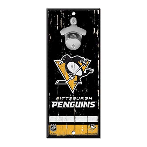 WinCraft NHL Pittsburgh Penguins Bottle Opener5x11 Wood Sign Bottle Opener, Team Colors, 5"x11"