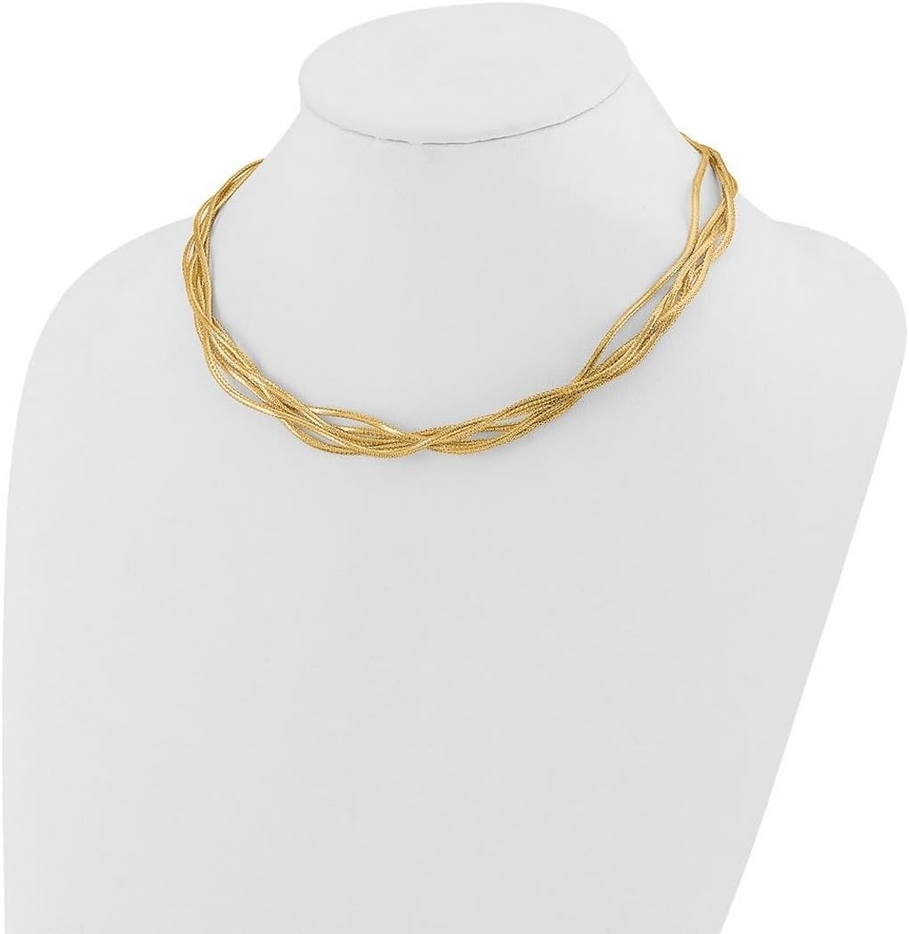 JewelryWeb 7.5mm 14k Solid Yellow Gold Mesh Sparkle-Cut 4-strand Wave Necklace 17 Inch Strand Necklace for Women