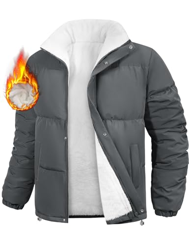 RITOSTA Chaqueta Hombre Invierno Sudaderas Forro Polar sin Capucha Suéter Cazadora Abrigo con Cremallera Bolsillos Plumiferos Térmica Plumas Chaqueta Acolchada Parka Deportiva (Gris Oscuro,XXL)