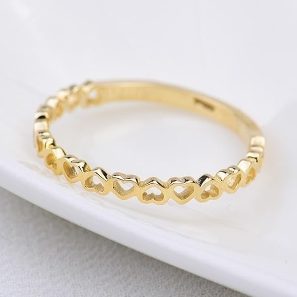Fashion Gold Heart Hollow Ring for Couple, Cute Dainty Plain Heart Classical Stacking Ring, Gothic Punk Multi Tiny Heart Eternity Bands Stackable Romantic Engagement Ring Jewelry-Making-Patterns 103