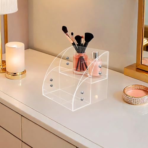 FONDOTIN Acrylic Makeup Organizer with Cover, 2-layer 2-compartment Face Mask Storage Box, Waterproof Cosmetic and Skincare Desktop Display for Bathroom and Vanity - Image 4