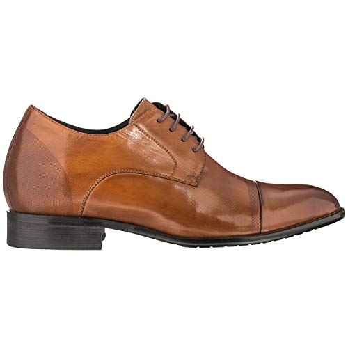CALTO Men's Invisible Height Increasing Elevator Shoes - Antique Brown Premium Leather Lace-up Formal Oxfords - 2.8 Inches Taller - Y1002 - Size 9 D(M) US2