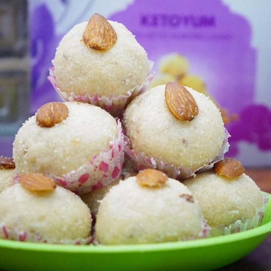 KetoYum Almond Laddu 450g | Low Carb Keto Sweet | No Added Sugar | Gluten Free | High Protein Badam Ladoo | Healthy Diwali for Weight Management