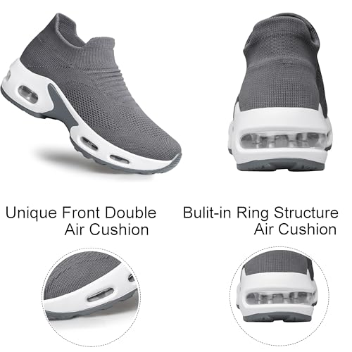Image of YHOON Women's Walking Shoes - Sock Sneakers Slip on Mesh Platform Air Cushion Athletic Shoes Work Nurse Comfortable