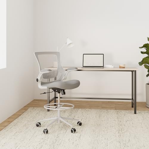 Image of Misolant Tall Office Chair, Drafting Chair for Standing Desk, High Office Chair with Adjustable Lumbar Support, Flip-up Arm and Footrest Ring, Tall Drafting Chair for Bar Height Desk