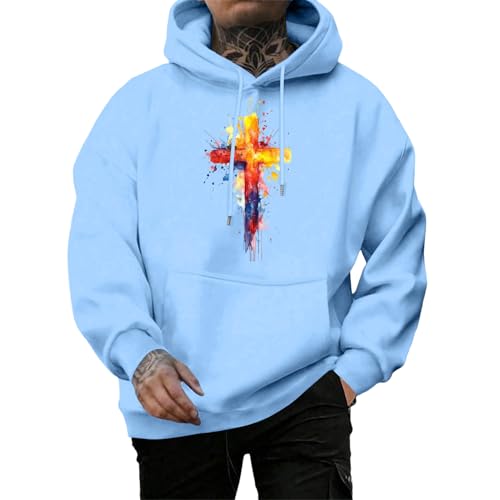 Christian Hoodies for Men | Christian Hoodie Colorful Cross Printed | Loose Fit Pullover Casual Fall Winter Tops
