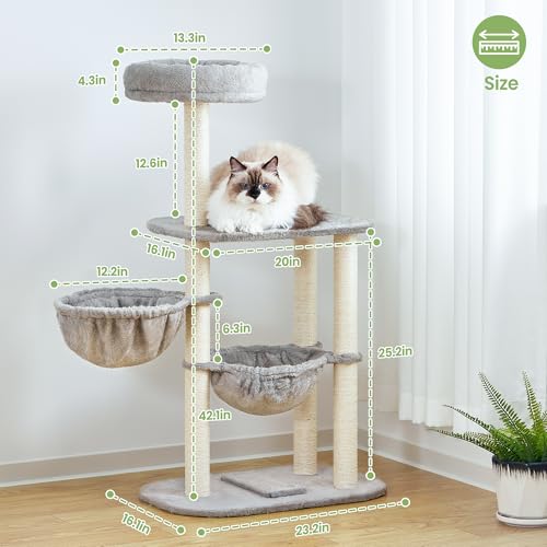 Small Cat Tree Tower with Lots of Scratching Posts - 42 Inch Medium Compact Cats Scratch House with Hammock Perch for Multi Level 2 Kitty - Indoor Corner Cat Bed Condo Climbing Gym Towers Furniture — view 5