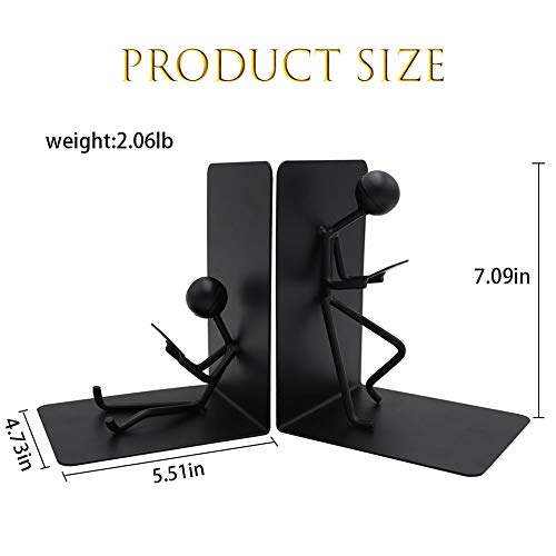 Agirlgle Bookends Decorative Book Ends Metal Black Heavy Duty Man Bookend Studious Reading Book End Bookshelf Decor For Bedroom Library Office School Book Display Desktop Organizer Adults Kids Gift #TOP3