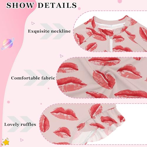 Red Lips Girls Long Sleeve Rashguard Swimsuit UV Protection One-Piece Swimwear Bathing Suit B04047674