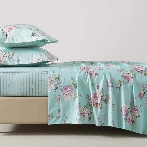FADFAY Premim 100% Cotton Cal King Floral Bed Sheet Set, Deep Pocket, 4Pcs