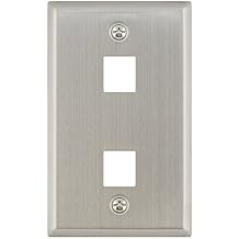 Legrand - OnQ Single Gang Keystone Phone Wall Plate or Cable Wall Plate, 2 Port Keystone Wallplate, High-Impact Flame Retardant Plastic, Stainless Steel, 1 Count, WP3402SS