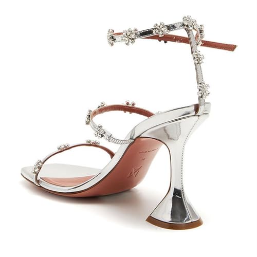 Women's Rhinestone Stiletto Heels Square Open Toe Ankle Strap Heel Sandals Wedding Party Evening Dance Sandals Shoes3