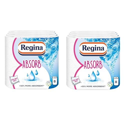 Regina Absorb Kitchen Towels – 16 Rolls Per Pack, Super Absorbent 2-ply Kitchen Towels, 75 Sheets Per Roll, Extra-Large Sheets, 50percent More Than Previous XXL Products, Easy Open Pack