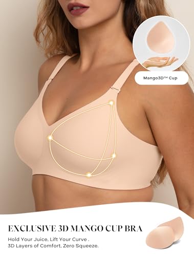 COMFELIE Women Wirefree Bra for Women Full Coverage No Underwire Everyday Bras Comfortable Wireless Padded Bralette Skin 2XL — view 2