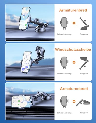 Mohard Handyhalterung Auto, [Stabil & Langlebig] Handy Halterung Auto, Starke Saugnapfhalterung, 360° Drehbares, Schnelle EIN Druck Freigabe, Handyhalter Auto für 4-7\ Handys, Lautsprecher-Halterungen